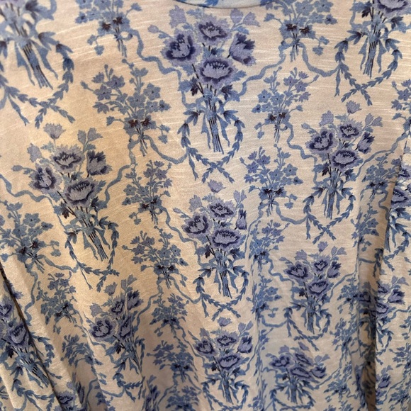 LoveShackFancy Blue Floral Toile Puff Sleeve Blouse - Picture 2 of 4